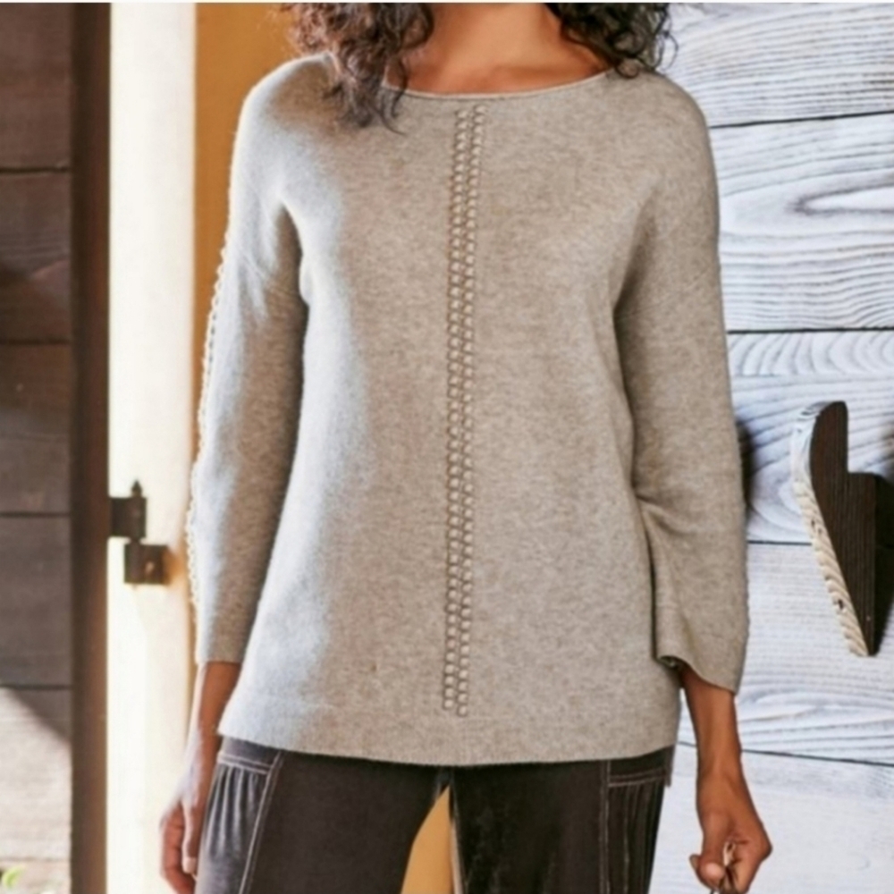 Soft Surroundings Dottie Taupe Brown Textured Bauble Dot Ribbed Knit Sweater